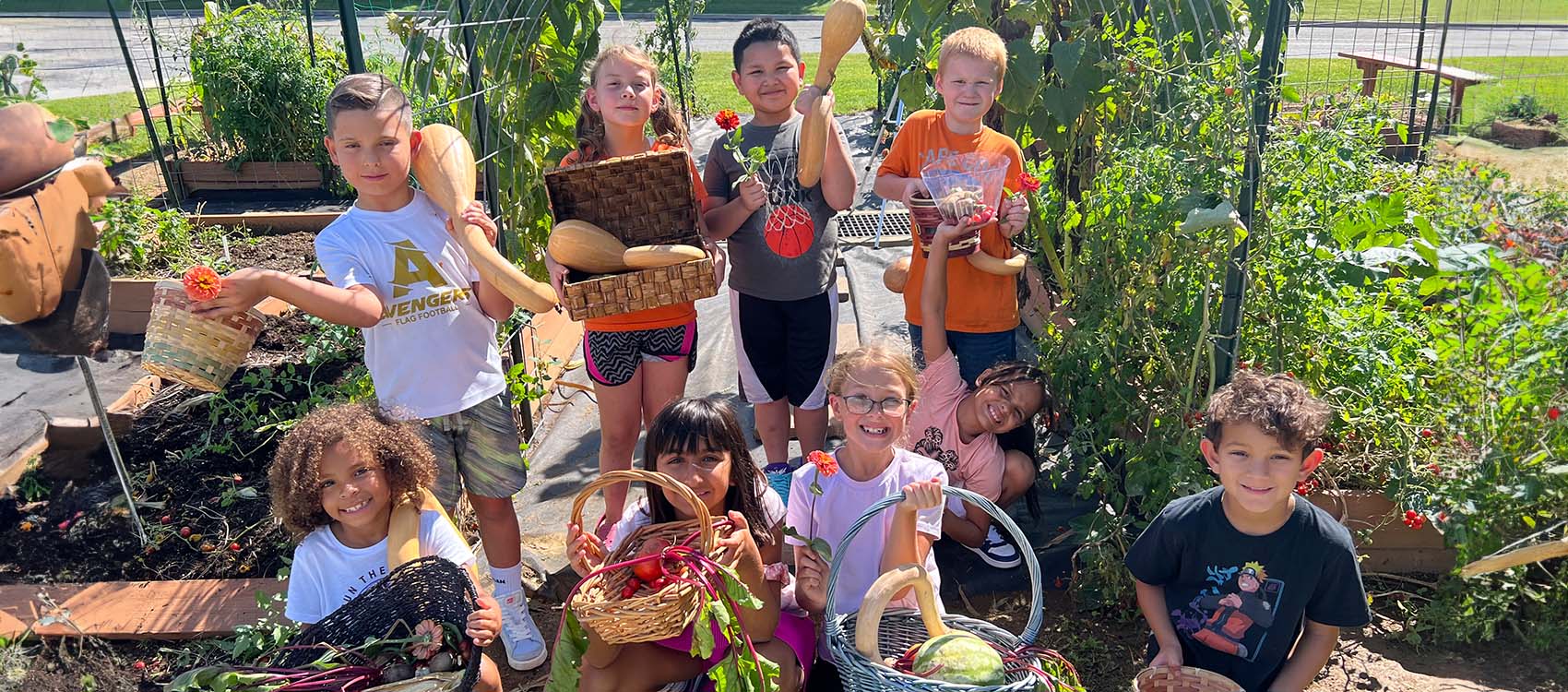 Elementary Students Gardening